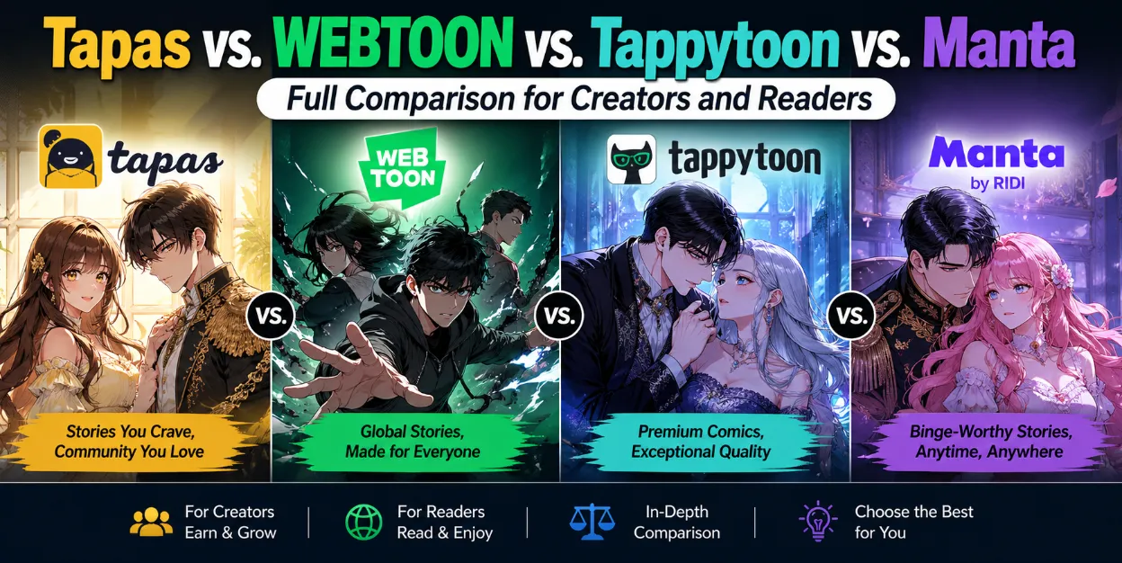 Tapas vs. WEBTOON vs. Tappytoon vs. Manta (2026): Full Comparison for Creators and Readers